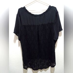 Womens Lane Bryant Crochet Knit Black Short Sleeve Semi Sheer size 26/28